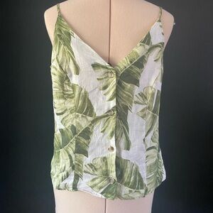 H&M Tropical Leaf Print Women's Top 100% linen size medium